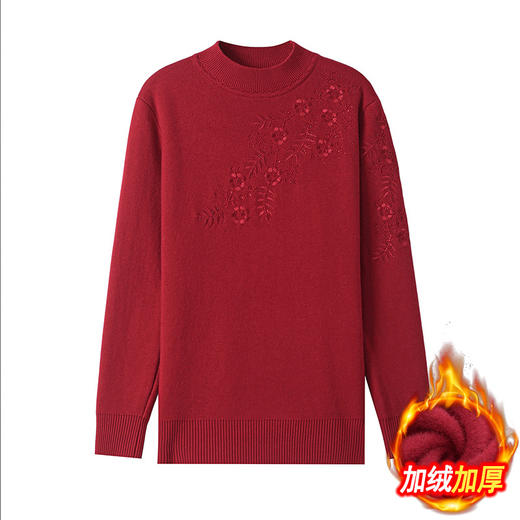 CC-NN-5655新款一体绒针织衫女士时尚绣花毛衣秋冬半高领针织保暖打底衫 商品图4