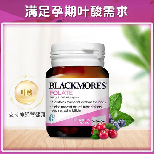 【保税】澳洲 澳佳宝Blackmores叶酸500mcg90粒 商品图1