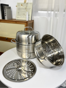 ⏰【品牌直发】易铂奥斯特蒸锅28cm复底，👏304不锈钢德国工艺💰进口品质无涂层耐腐蚀经久耐用，✨蒸汽立体循环加热锅内食物受热均匀✌