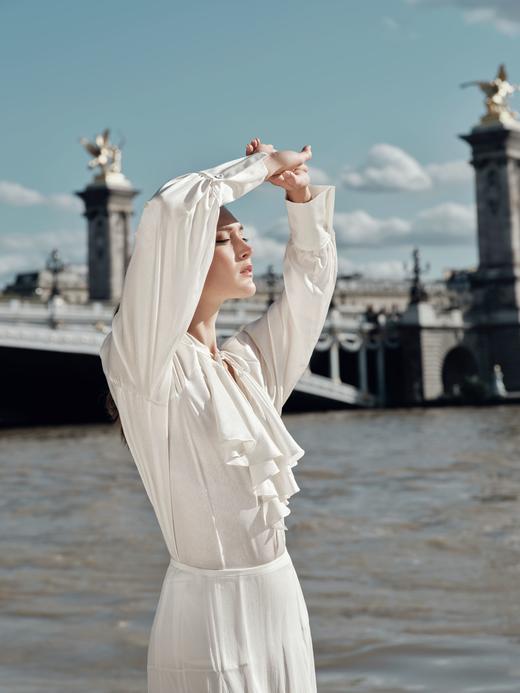 MaisonQiXin CS1037 法式复古设计感荷叶边真丝衬衫  J240521 真丝手工打褶大裙摆礼服半裙 商品图3