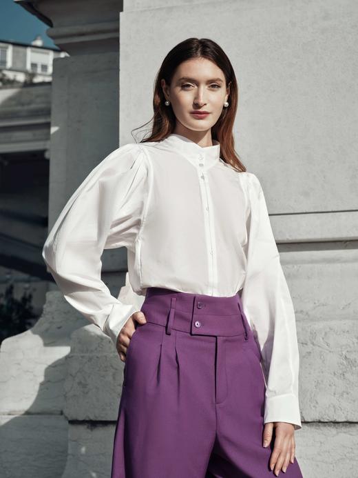 MaisonQiXin CS591    宫廷风羊腿袖气质立领衬衫  ER18-16    双层高腰百搭阔腿裤 商品图2