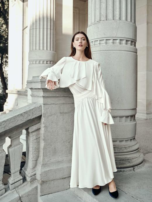 MaisonQiXin CC190505 法式优雅荷叶边真丝衬衫 商品图0