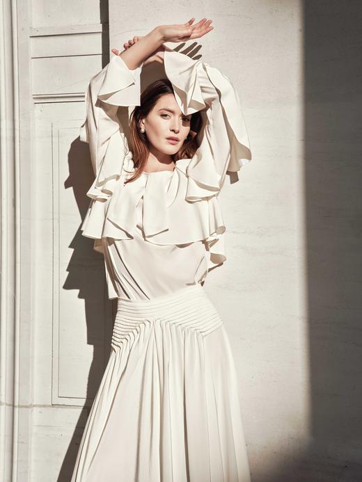 MaisonQiXin CC190505 法式优雅荷叶边真丝衬衫 商品图2