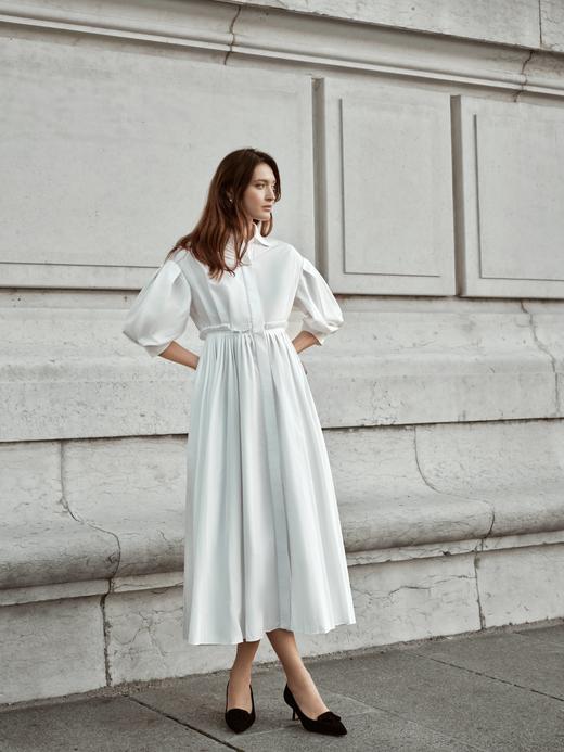 MaisonQiXin R240407     百褶灯笼袖收腰衬衫裙 商品图0