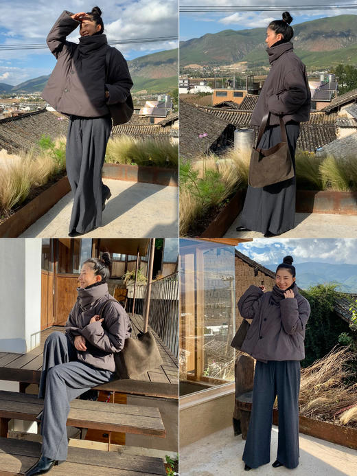 HIDEMI 极简不对称翻领设计感加厚夹棉夹克外套棉服大衣 商品图1