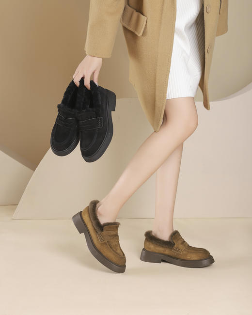 westory2024年秋冬新款休闲风厚底平跟舒适百搭毛毛鞋休闲鞋W24DM8502120Z 商品图3