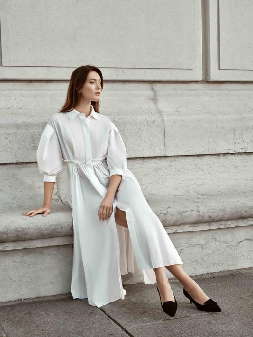 MaisonQiXin R240407     百褶灯笼袖收腰衬衫裙 商品图2