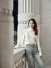 MaisonQiXin CC231201 法式宫廷木耳边立领真丝衬衫 P230101   MaisonQiXin 经典直筒牛仔百搭神裤 商品缩略图0