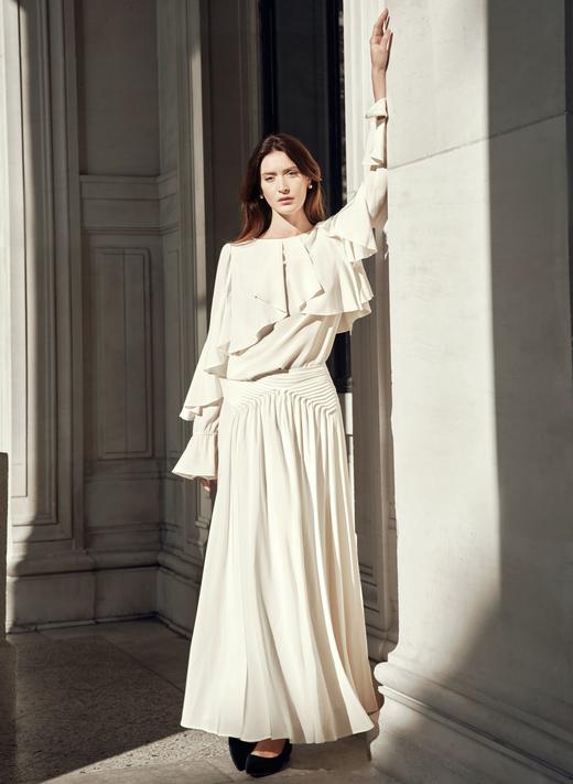 MaisonQiXin CC190505 法式优雅荷叶边真丝衬衫 商品图3