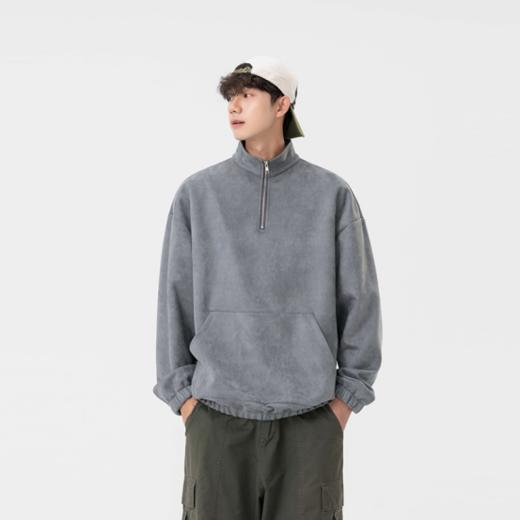 🤩🤩【 大牌同款overzise麂皮绒打底卫衣 A72-8917】💕 ✅男女同款！👍罗纹领拼接设计！ ✅工装双口袋立体剪裁宽松版型百搭🔥又显瘦❗❗❗  商品图3