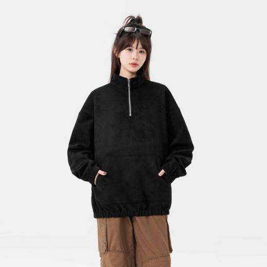 🤩🤩【 大牌同款overzise麂皮绒打底卫衣 A72-8917】💕 ✅男女同款！👍罗纹领拼接设计！ ✅工装双口袋立体剪裁宽松版型百搭🔥又显瘦❗❗❗  商品图2