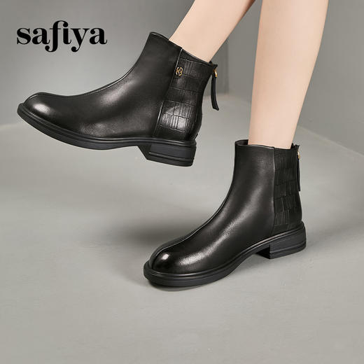Safiya/索菲娅2024冬季真皮休闲圆头粗跟时尚百搭羊皮后拉链短踝靴 SF44116027 商品图2