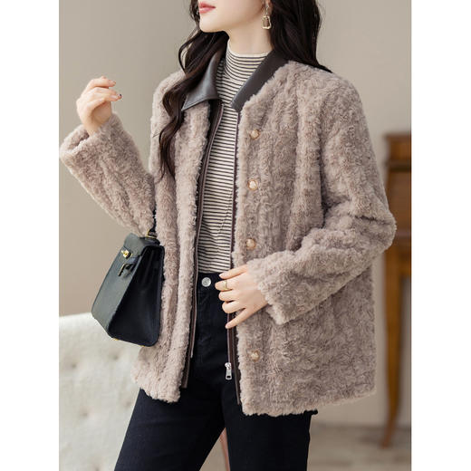 CC-XFY2276设计感拼接拉链外套女短款秋冬装2024新款加厚毛茸茸夹克宽松皮草 商品图1
