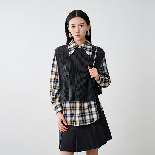 NEELLY纳俪商场同款冬季新款时尚保暖两件套衬衫针织马甲套装女N24104B04417 商品图3