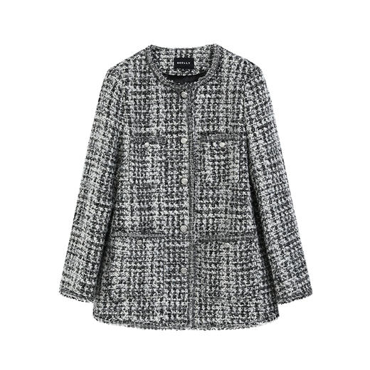 NEELLY纳俪商场同款冬季新款高级感粗花呢绵羊毛小香风长外套女N24103C01080 商品图3