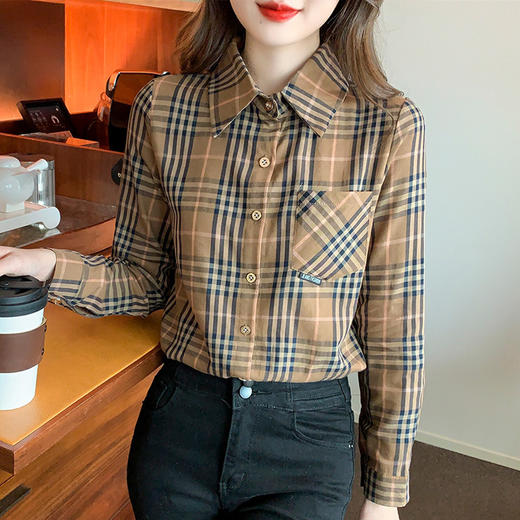加绒加厚格子衬衫，时尚洋气时髦遮肚子遮胯宽上衣KQL-C06N6966 商品图1