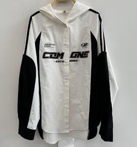 1-4连帽拼色美式复古长袖衬衫式外套40825（黑） 秋季 343040250321