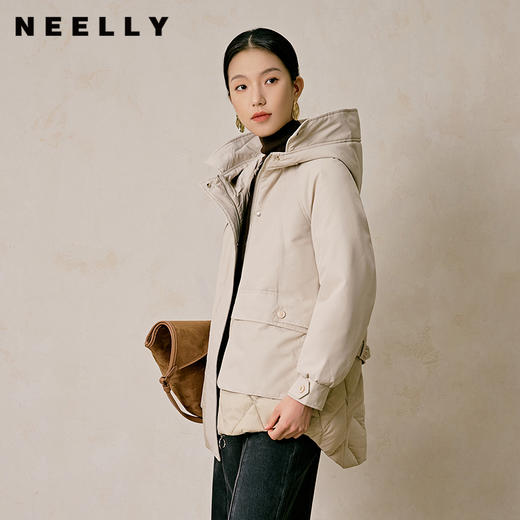 NEELLY纳俪商场同款冬季新款设计感拼接连帽外套女简约保暖羽绒服N23104L07716 商品图0