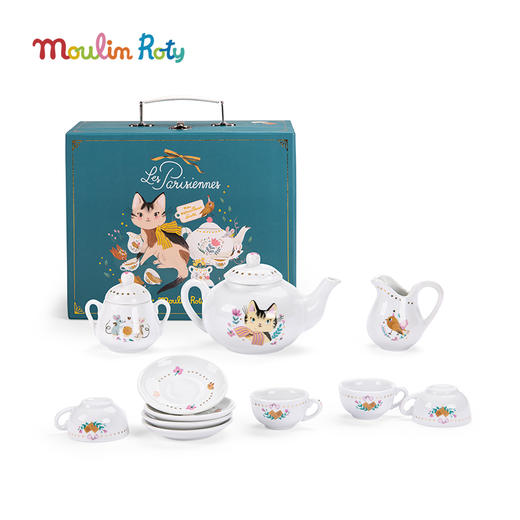 Moulin Roty 花朵女孩-马口铁茶具套装 手提箱 适合3岁+ 精美装饰 过家家玩具 花朵女孩系列 法国品牌-710538 商品图11
