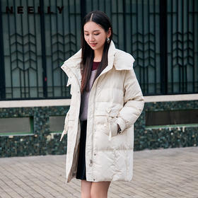 NEELLY纳俪商场同款冬季新款90%鸭绒宽松保暖连帽羽绒服女中长款N24104L07743