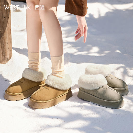 西遇厚底雪地靴女新款冬季低帮加绒东北棉鞋增高保暖毛毛鞋子D4347837 商品图0