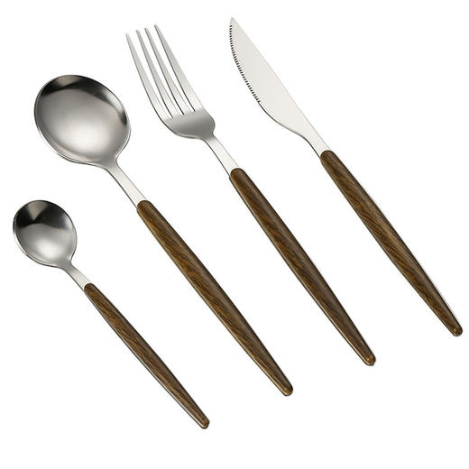 「19.9到手1套5支」不锈钢刀叉勺套装 葡萄牙西餐餐具酒店餐厅仿木纹夹柄牛排刀甜品勺餐饮用具 商品图4