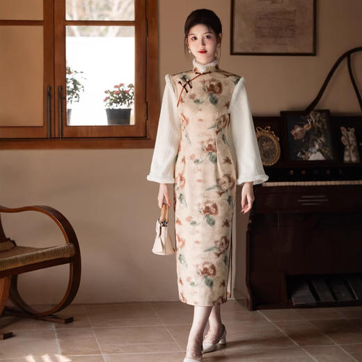 复古民国风丝麻，倒大袖旗袍毛绒领保暖舒适YG-2497 商品图2