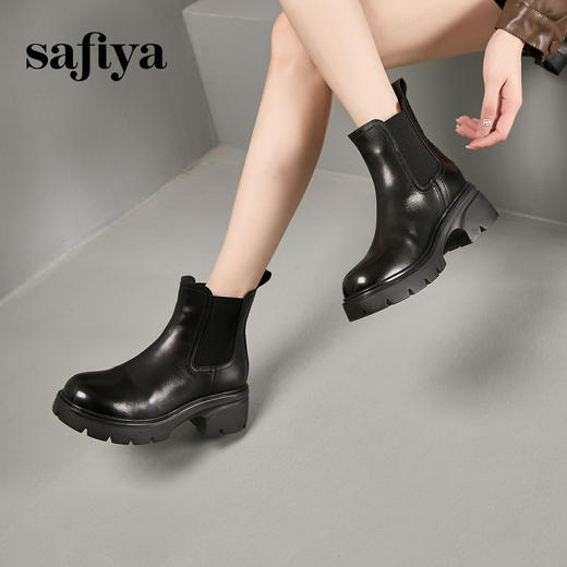 Safiya/索菲娅2024英伦风小个子增高显腿长厚底套筒切尔西短靴 SF44116025 商品图4