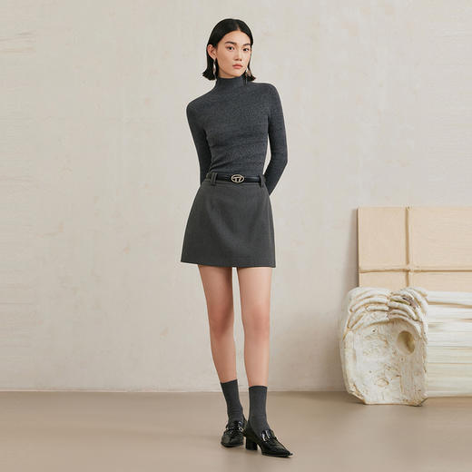 NEELLY纳俪商场同款冬季新款小高领无缝羊毛针织衫女高级灰色毛衣N24103A01070 商品图2