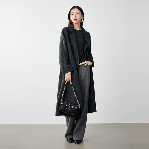 NEELLY纳俪商场同款冬季新款灰色法式绵羊毛长款毛呢大衣外套女N24104N03306 商品图2