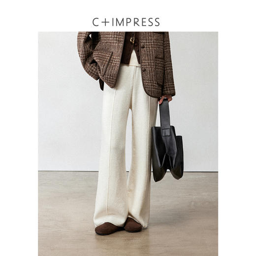 西嘉一条过冬高腰针织抽绳直筒羊毛阔腿长裤2024冬上新(货号:KZ2404083) 商品图3