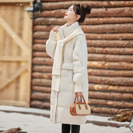 百搭长款纯色立领连帽，针织披肩大气鸭绒羽绒服YJLY1363A 商品图1