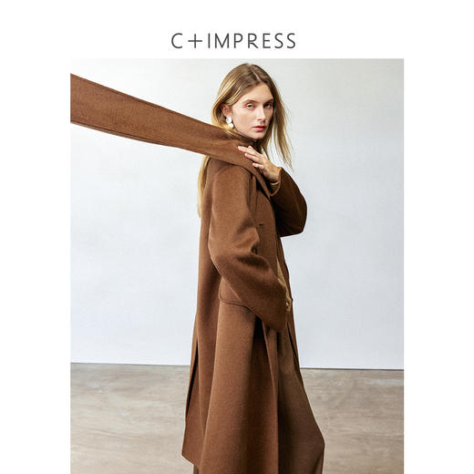 西嘉山羊绒绵羊毛混纺围巾领两穿双面呢大衣2024冬上新DY2404052 商品图1