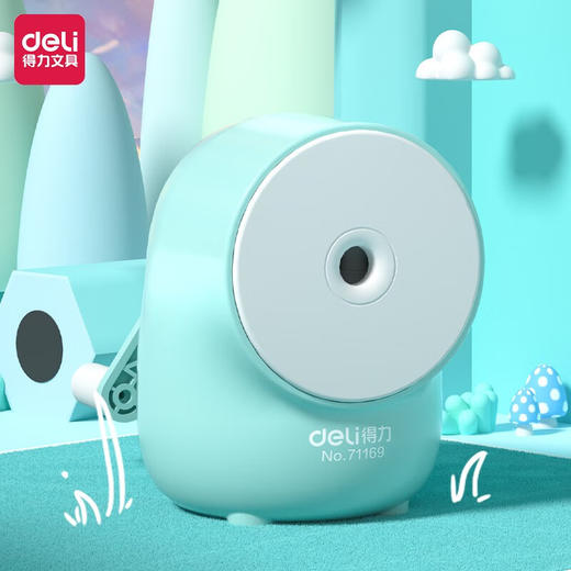 得力（deli） 儿童卡通削笔刀手摇削笔器 旋转铅笔刀卷笔刀 削笔机 铅笔刨 71169浅蓝【自动进笔】 商品图2