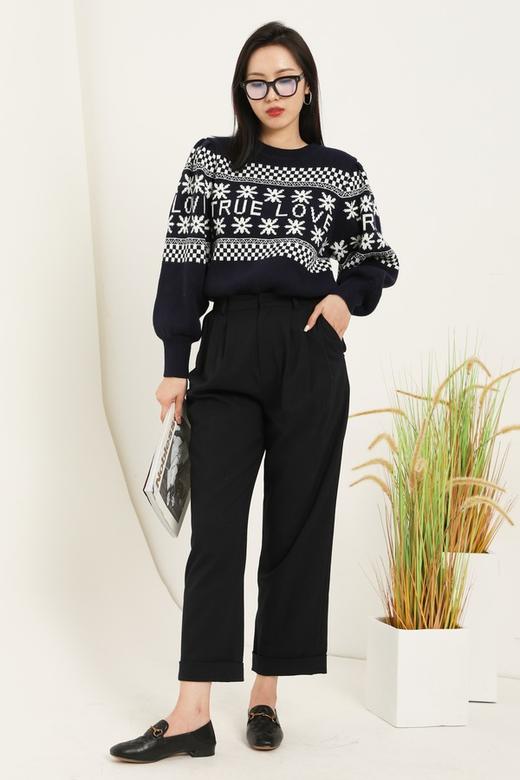 ANSUABEL 趣味标语花朵格纹针织上衣 14888 商品图1