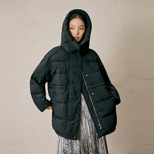 NEELLY纳俪商场同款冬季新款黑色气质立领羽绒服女90%白鸭绒外套N23124L07788 商品图3