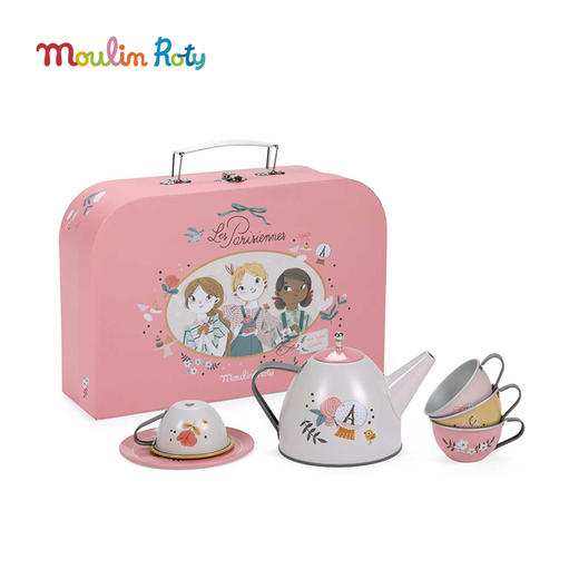Moulin Roty 花朵女孩-马口铁茶具套装 手提箱 适合3岁+ 精美装饰 过家家玩具 花朵女孩系列 法国品牌-710538 商品图14