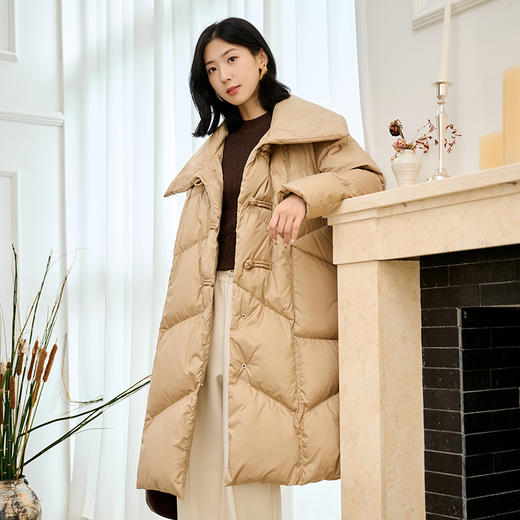 NEELLY纳俪商场同款冬季新款大翻领90%鸭绒中长款保暖羽绒服女N24104L07740 商品图2