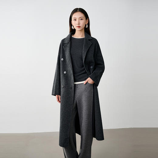 NEELLY纳俪商场同款冬季新款灰色法式绵羊毛长款毛呢大衣外套女N24104N03306 商品图3