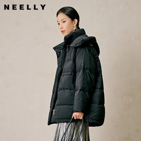 NEELLY纳俪商场同款冬季新款黑色气质立领羽绒服女90%白鸭绒外套N23124L07788