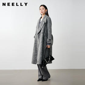 NEELLY纳俪商场同款冬季新款高级感绵羊毛兔毛双面呢大衣女灰色N24104N04401