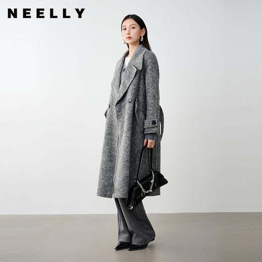 NEELLY纳俪商场同款冬季新款高级感绵羊毛兔毛双面呢大衣女灰色N24104N04401 商品图0