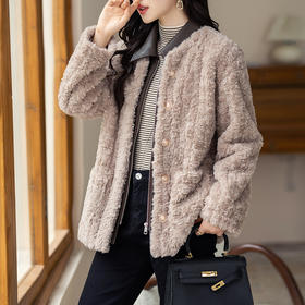 CC-XFY2276设计感拼接拉链外套女短款秋冬装2024新款加厚毛茸茸夹克宽松皮草