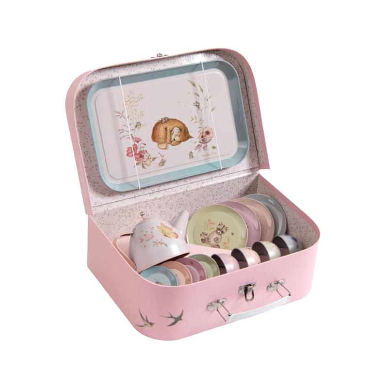 Moulin Roty 花朵女孩-马口铁茶具套装 手提箱 适合3岁+ 精美装饰 过家家玩具 花朵女孩系列 法国品牌-710538