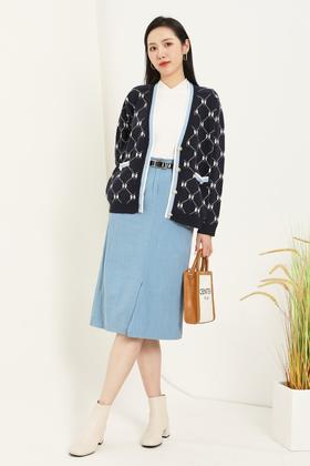 amadella 蝴蝶结菱格提花V领针织开衫 14890