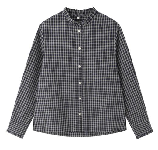 步履不停/4D11213C/复古文艺风花边小立领纯棉格子衬衫 商品图4