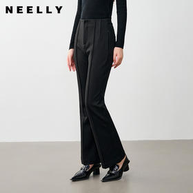 NEELLY纳俪商场同款冬季新款收腰显瘦微喇休闲裤女高腰黑色长裤N23114H07766