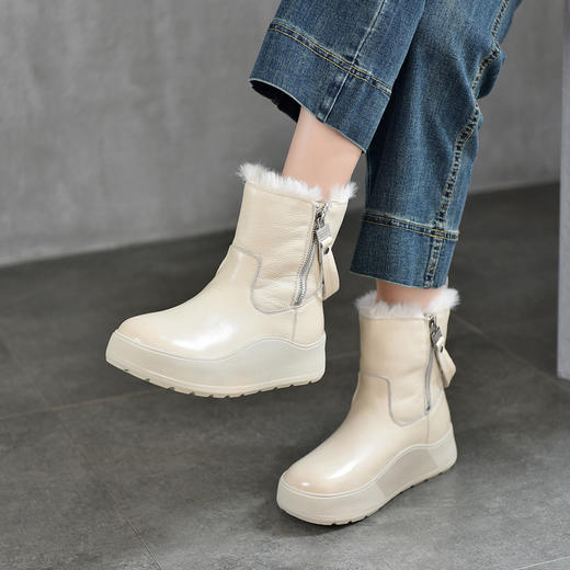 TN T876-68加厚雪地靴双拉链头层牛皮厚底短靴防滑加绒真皮靴 商品图2