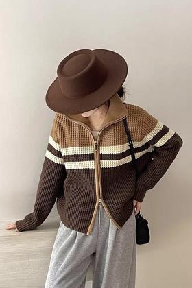 HAYES 美拉德撞色拉链针织外套 19167