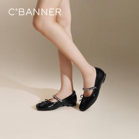 千百度牛漆皮时尚芭蕾舞鞋女秋季低跟浅口玛丽珍晚晚单鞋A24451021